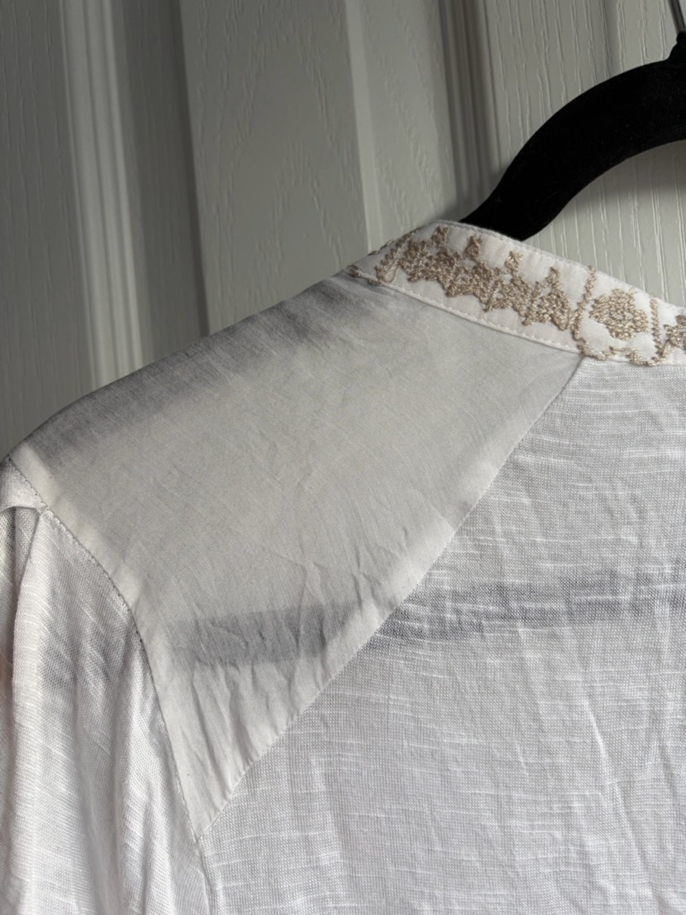 TINY Silk Cotton Blend Embroidered Boho Button Down Tunic Shirt Size Large - Picture 11 of 15